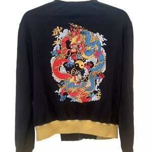 New Woman Kids Silver Dragon Bomber Jacket Black  Dragon Sz 2XL